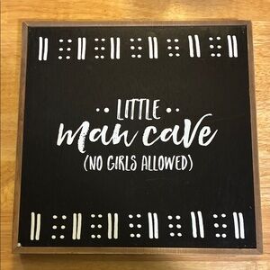 Black and White & Tan Wooden Little Man Cave Sign